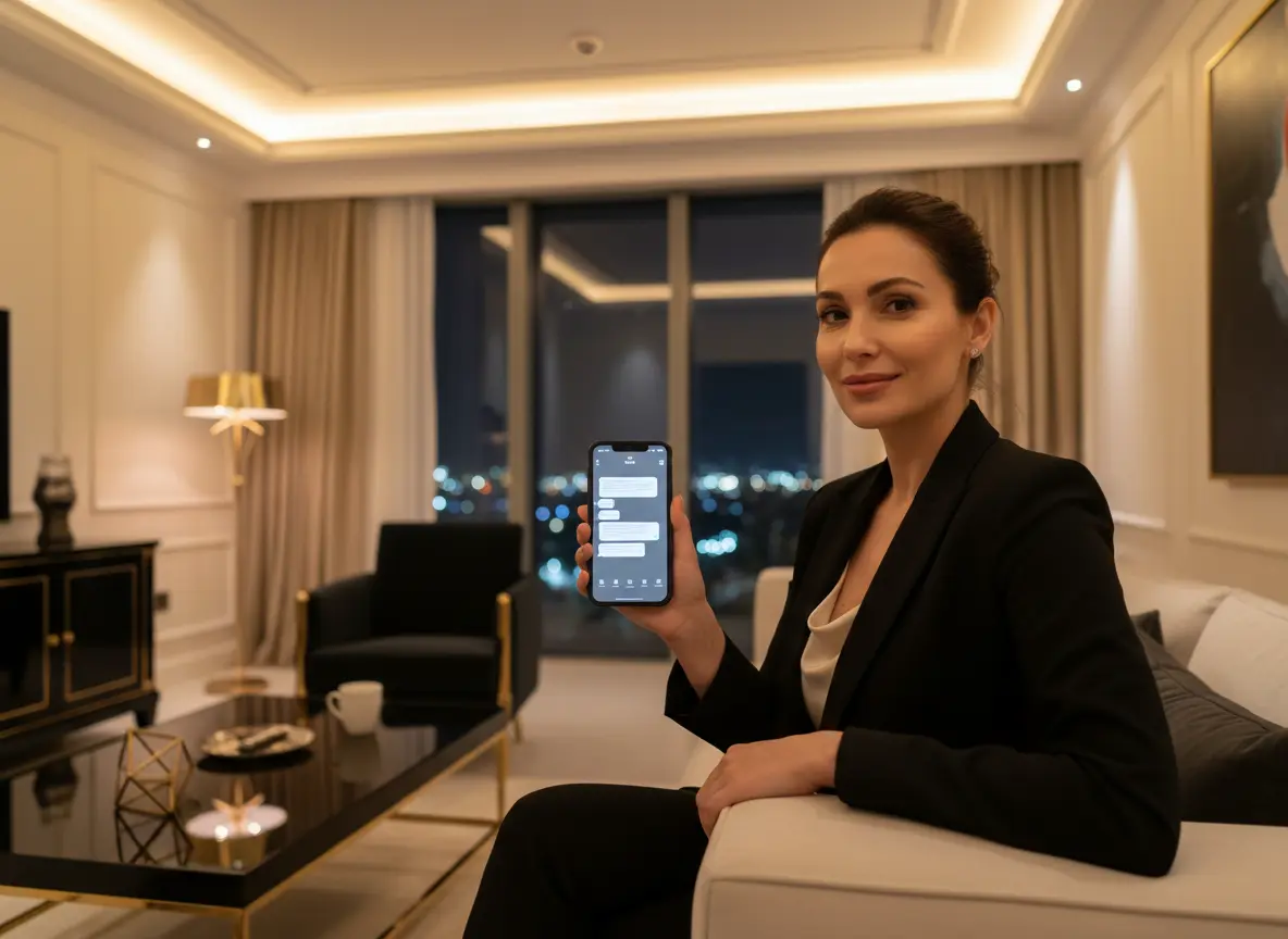 Business traveller reaching 24/7 guest support on WhatsApp while in Dubai