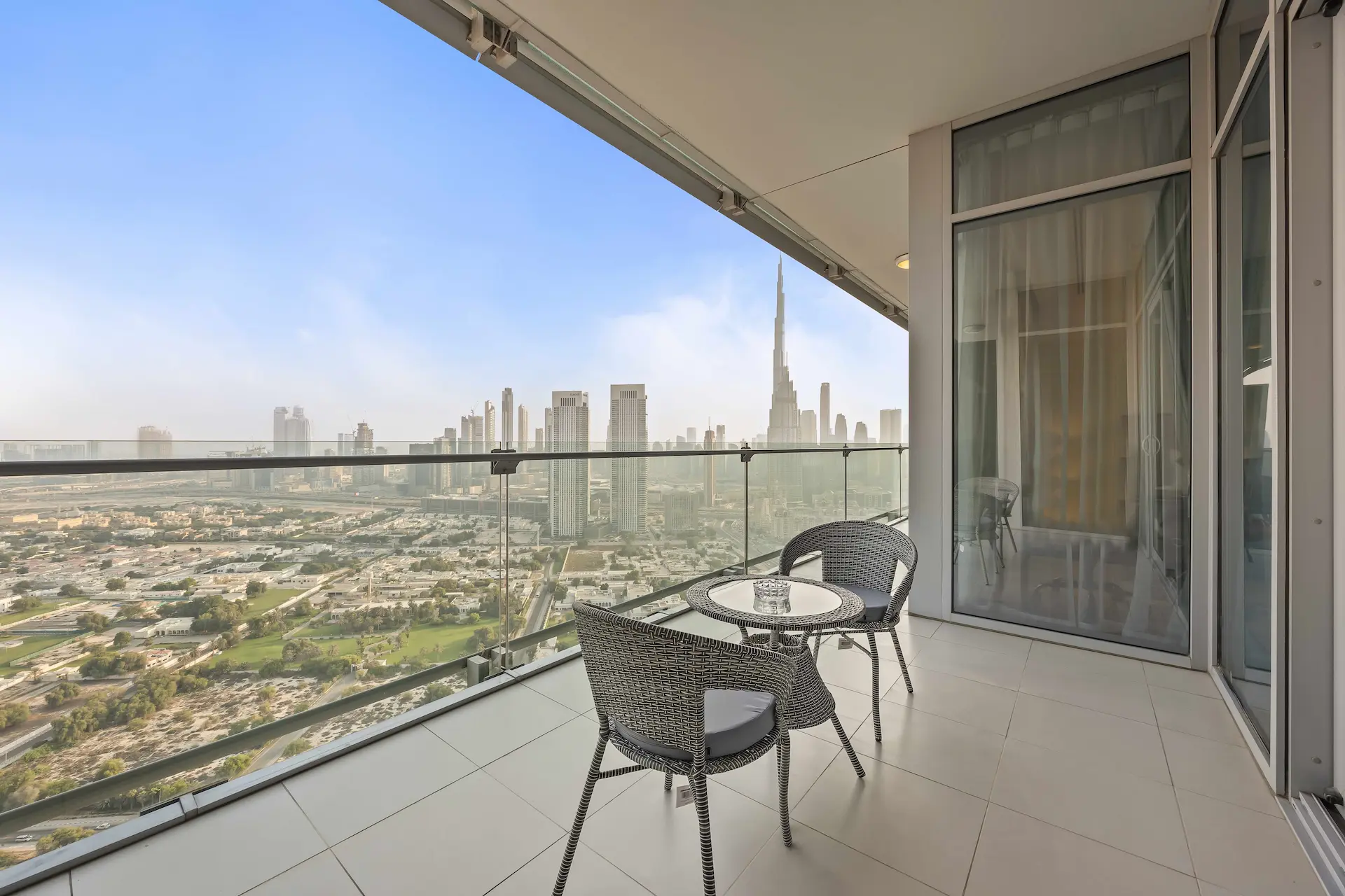 Private balcony with Burj Khalifa views at Burj Daman DIFC Dubai