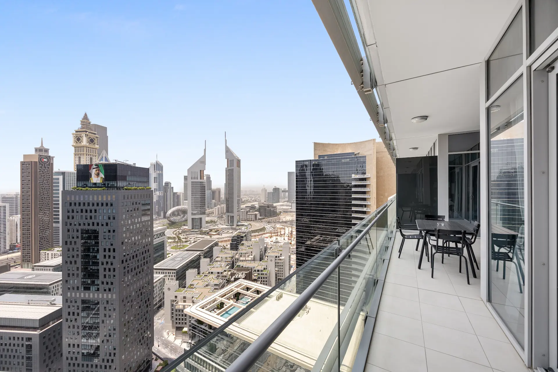 DIFC-facing balcony with elevated skyline views at Burj Daman Dubai