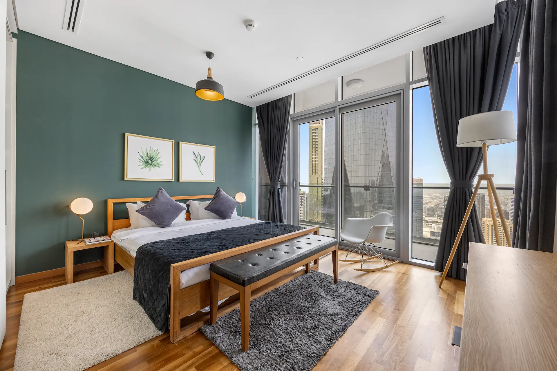 Master bedroom with premium linens at Burj Daman DIFC Dubai