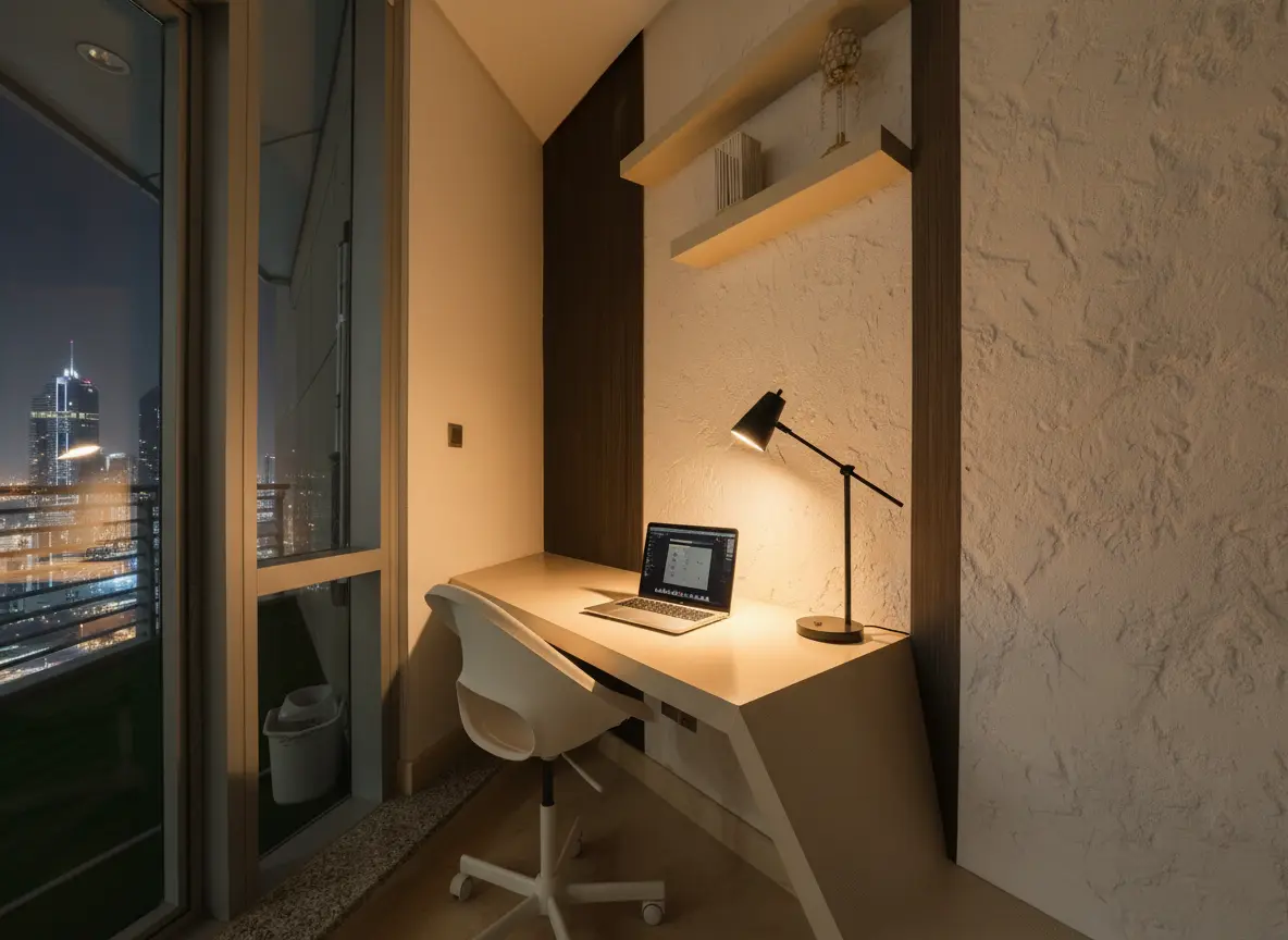 Sky View Studio dedicated workspace with Dubai city lights