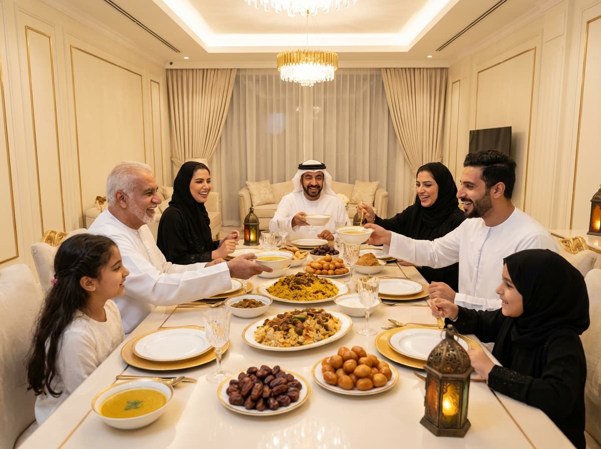 Family gathering for iftar dinner during Ramadan in Dubai