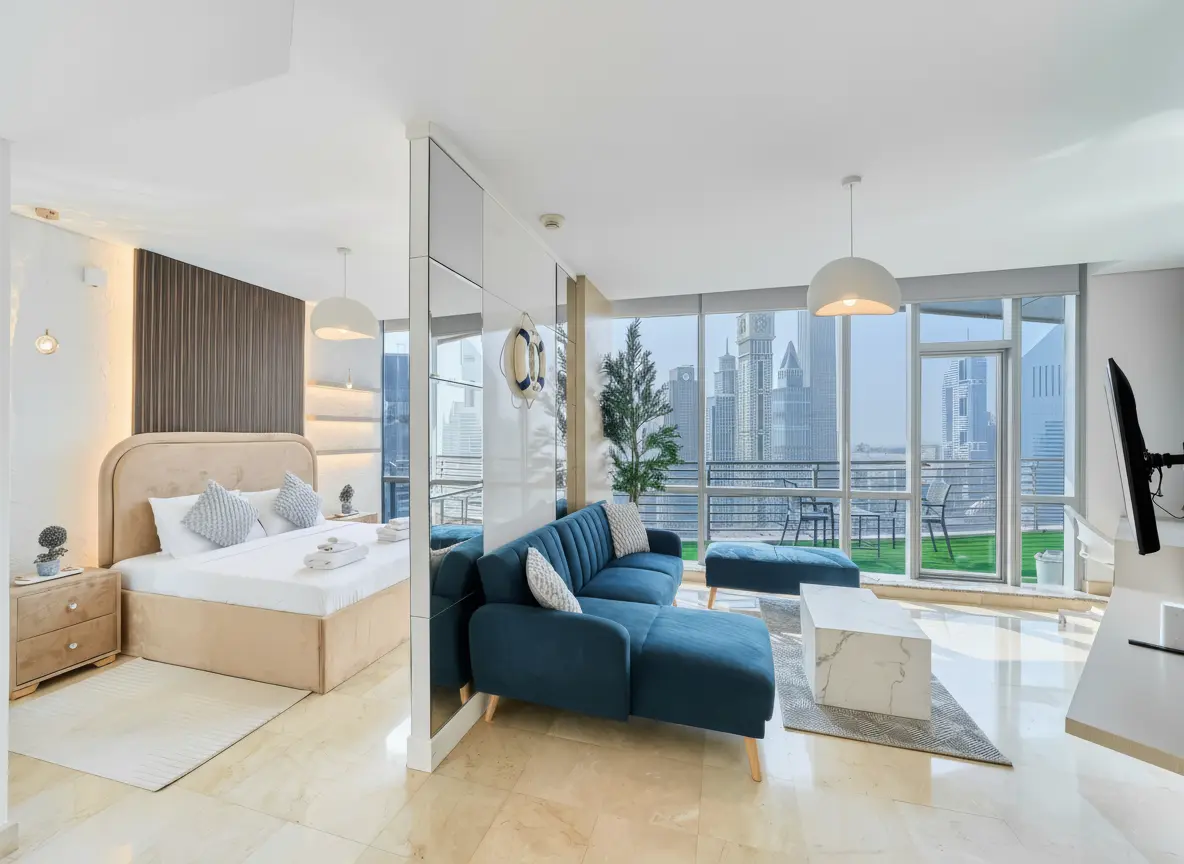 Sky View Studio open-plan apartment interior at Sky Gardens DIFC Dubai