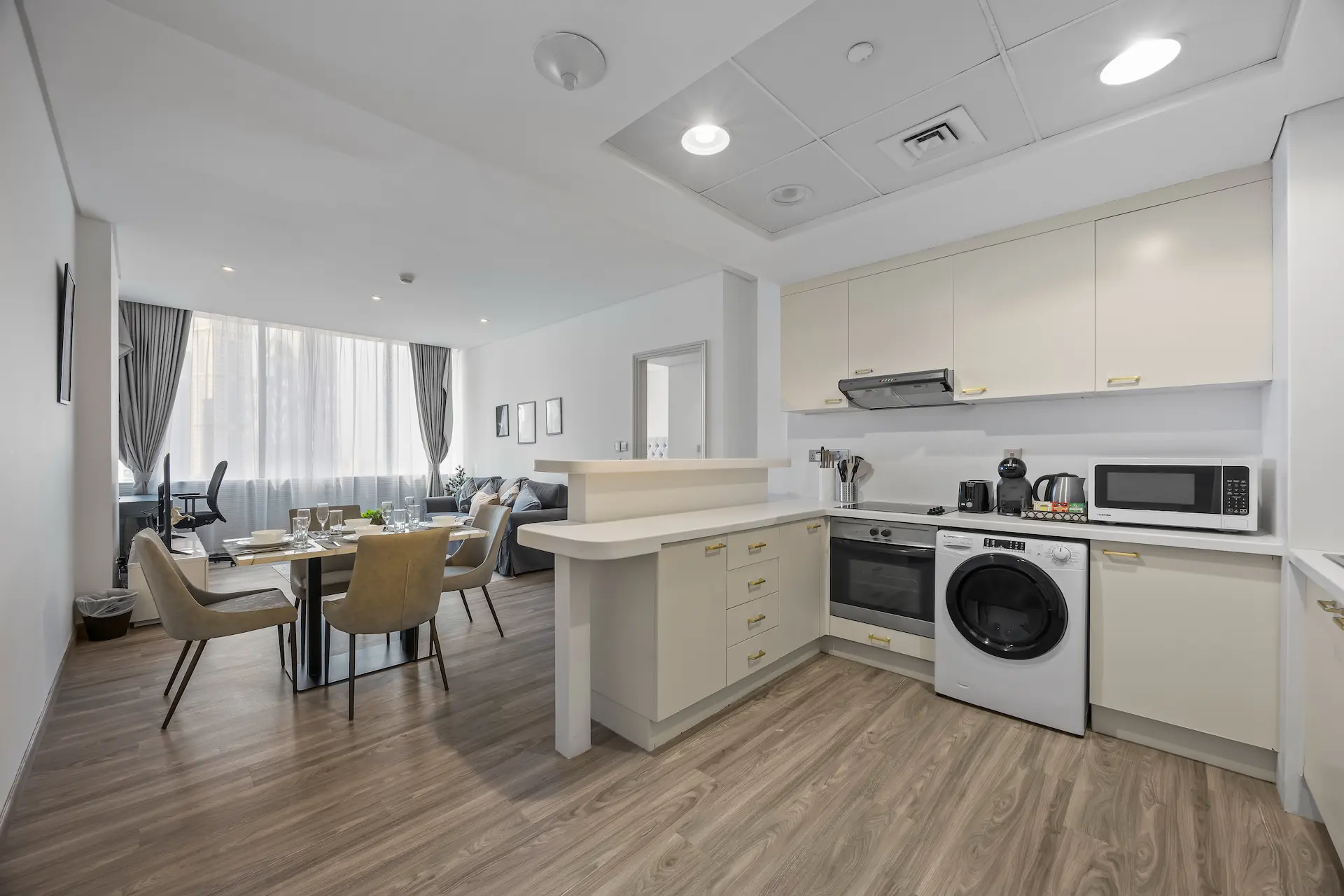 Open-plan kitchen and living area at Sky Gardens DIFC Dubai